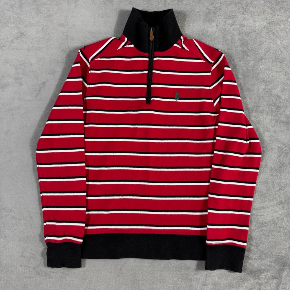 Polo Ralph Lauren Boys Red Multi Striped Quarter Zip Pullover Shirt Size Medium